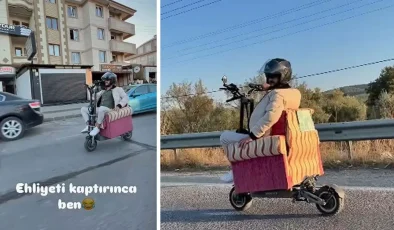 Trafikte ilginç dakikalar: Scooter üzerine koltuk monte etti